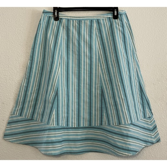 Talbots Striped Cotton Skirt Flare Midi Casual Blue White Size 10 - Picture 1 of 4